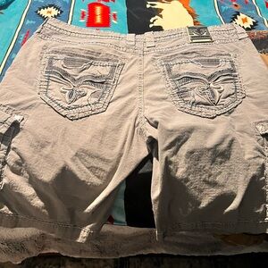 Rock Revival Gray Cargo Shorts with Decorative Stitching